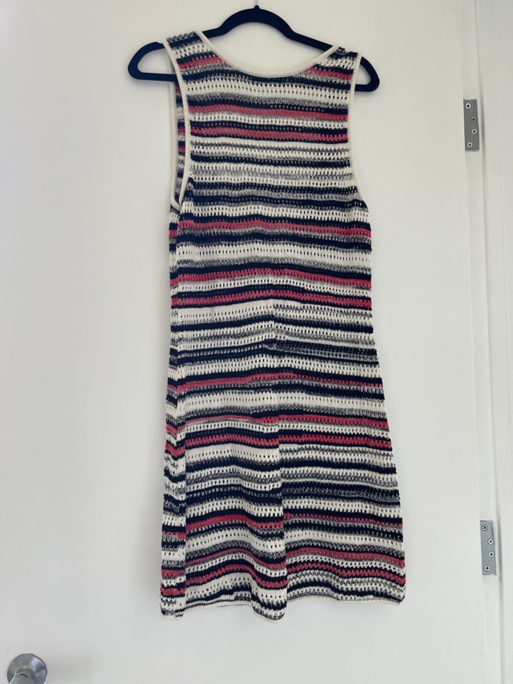 H&M Striped Crochet Mini Dress in Cream, Black & Pink